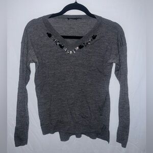 Ann Taylor Merino Wool Sweater with Jeweled Neckline